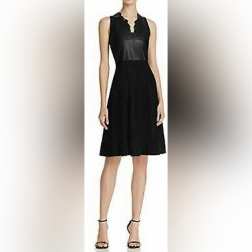 Guess Faux Leather Fit & Flare Dress women small Black Sleeveless embroidered